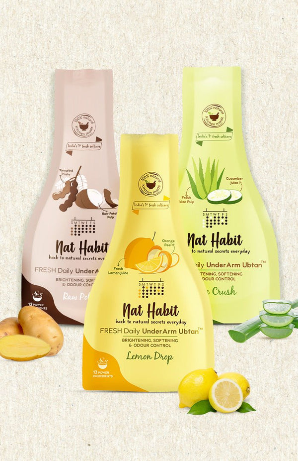 <strong>Lemon, Aloe, Potato UnderArm Ubtan Combo Pack of 3</strong> <br><i>Brightening, Softening & Odour Control</i> - Nat Habit