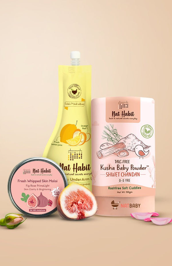 <strong>Lemon Drop UnderArm Ubtan, Shwet Chandan Powder & Fig Rose Skin Malai Combo</strong> <br><i>Combo Pack of 3</i> - Nat Habit
