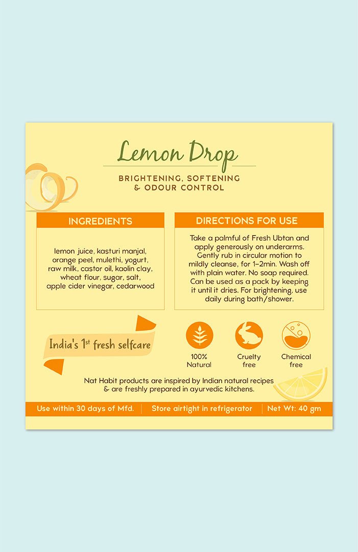 <strong>Lemon Drop UnderArm Ubtan</strong> <br><i>Brightening, Softening & Odour Control</i> - Nat Habit