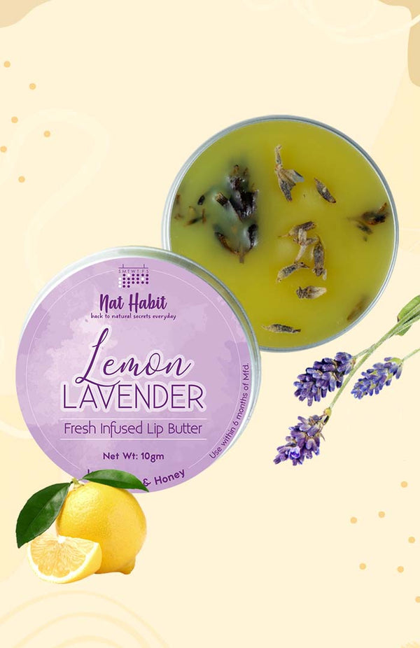 <strong>Lemon Lavender Lip Butter 10g</strong> <br><i>with Fresh Lemon, Lavender,<br>Desi Ghee & Raw Honey</i> - Nat Habit