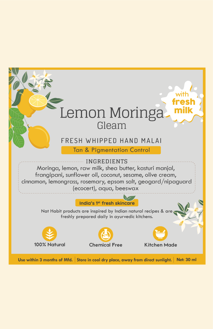 <strong>Lemon Moringa Hand Malai</strong> <br><i>Tan & Pigmentation Control</i> - Nat Habit
