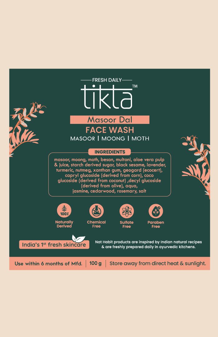 <strong>Masoor Dal Tikta <br>Face Wash</strong> <br><i>for All Skin Types</i><br><i>Grandma's Favourite</i> - Nat Habit