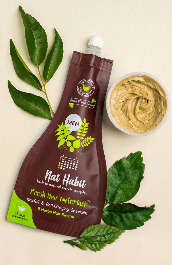 <strong>Men's 8 Herbs Hair Revital NutriMask</strong> <br><i>for Hairfall & Anti-Greying</i> - Nat Habit