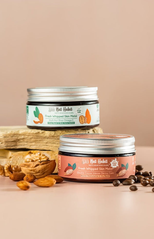<strong>Multi Nut & Double Cocoa Skin Malai</strong> <br><i>for extreme dry skin & body acne | 48 HR moisture</i> - Nat Habit