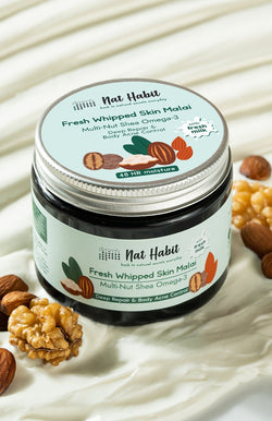 <strong>Multi-Nut Shea Omega-3 Skin Malai 200ml</strong> <br><i>for dry skin & body acne | 48 HR moisture</i> - Nat Habit