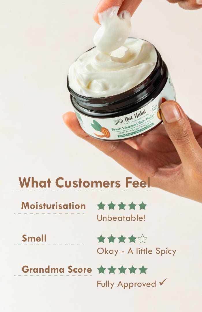 <strong>Multi-Nut Shea Omega-3 Skin Malai 200ml</strong> <br><i>for dry skin & body acne | 48 HR moisture</i> - Nat Habit