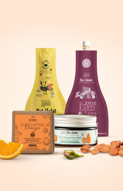 <strong>Multi Nut Skin Malai, Chandan Nagakesar Lepa, Delicate Rose Ubtan & Exfoliating Orange Soap Combo</strong> <br><i>Combo Pack of 4</i> - Nat Habit