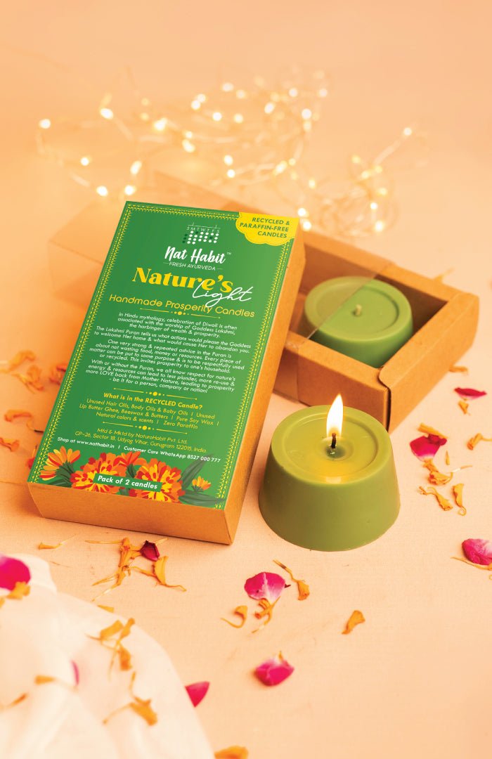 <strong>Nature's Light Prosperity Candles</strong><br><i>Paraffin-free, Recycled, Puja-pure</i></br> - Nat Habit