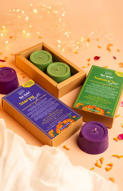 <strong>Nature's Light & Starry Night Prosperity Candles</strong><br>Combo Pack<br><i>Paraffin-free, Recycled, Puja-pure</i></br> - Nat Habit