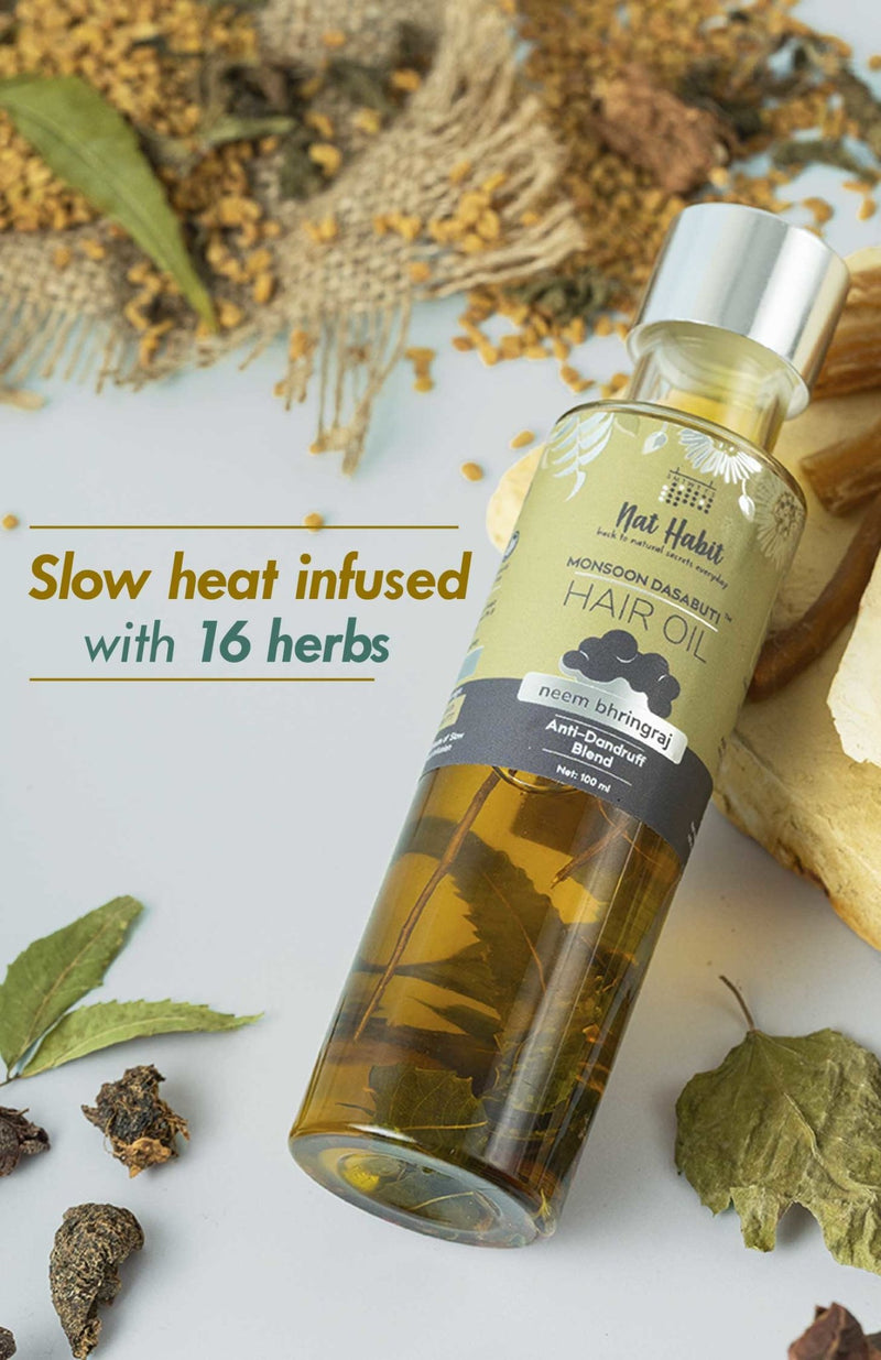 <strong>Neem Bhringraj Monsoon Hair Oil</strong> <br><i>Anti-Dandruff Blend</i> - Nat Habit