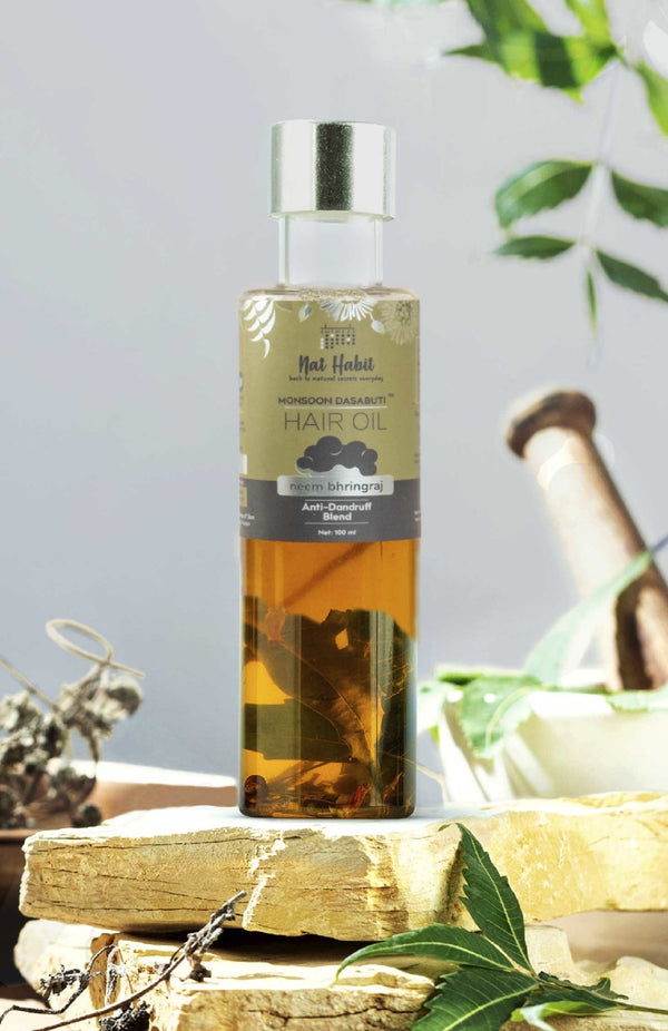 <strong>Neem Bhringraj Monsoon Hair Oil</strong> <br><i>Anti-Dandruff Blend</i> - Nat Habit
