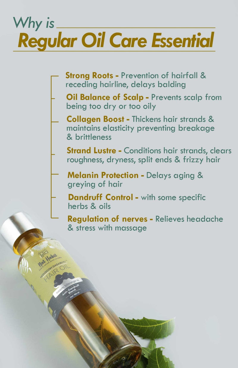 <strong>Neem Bhringraj Monsoon Hair Oil</strong> <br><i>Anti-Dandruff Blend</i> - Nat Habit