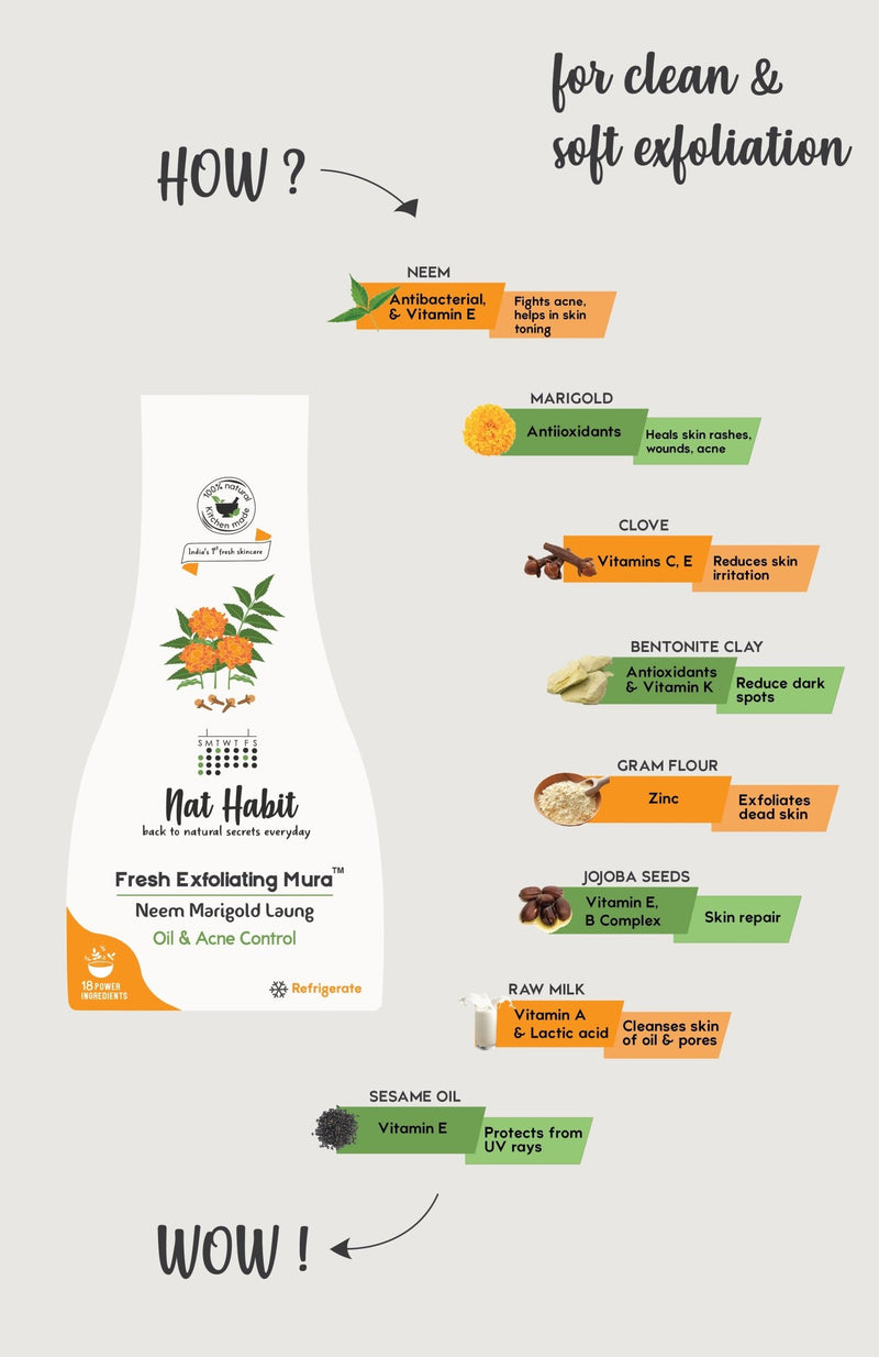 Neem Marigold Laung Exfoliating Scrubbing Face Wash for Oil & Acne - Nat Habit