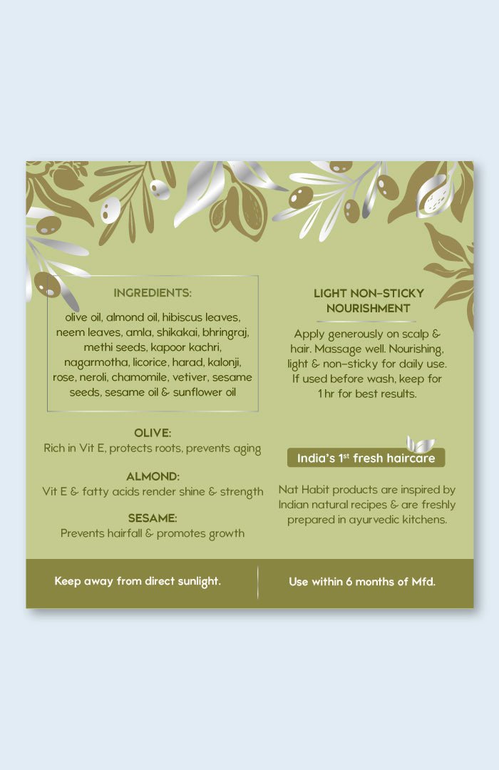 <strong>Olive Almond Vit-E Winter Hair Oil</strong> <br><i>Light Non-Sticky Nourishment</i> - Nat Habit