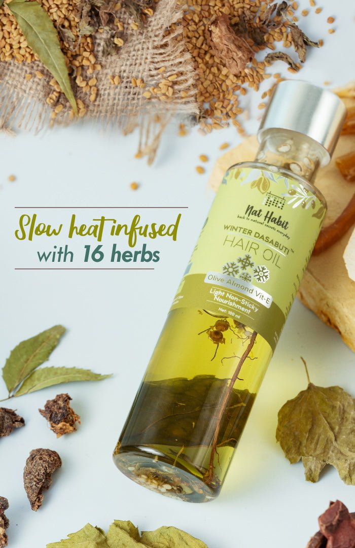 <strong>Olive Almond Vit-E Winter Hair Oil</strong> <br><i>Light Non-Sticky Nourishment</i> - Nat Habit