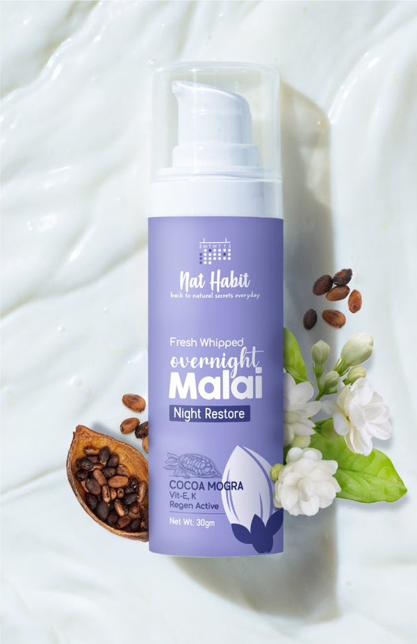<strong>Overnight Malai - Deep Night Restore - 30g</strong><br><i>Cocoa Mogra Vit E,K Regen</i> - Nat Habit