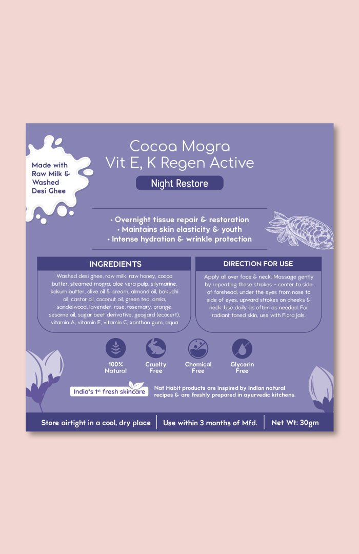 <strong>Overnight Malai - Deep Night Restore - 30g</strong><br><i>Cocoa Mogra Vit E,K Regen</i> - Nat Habit