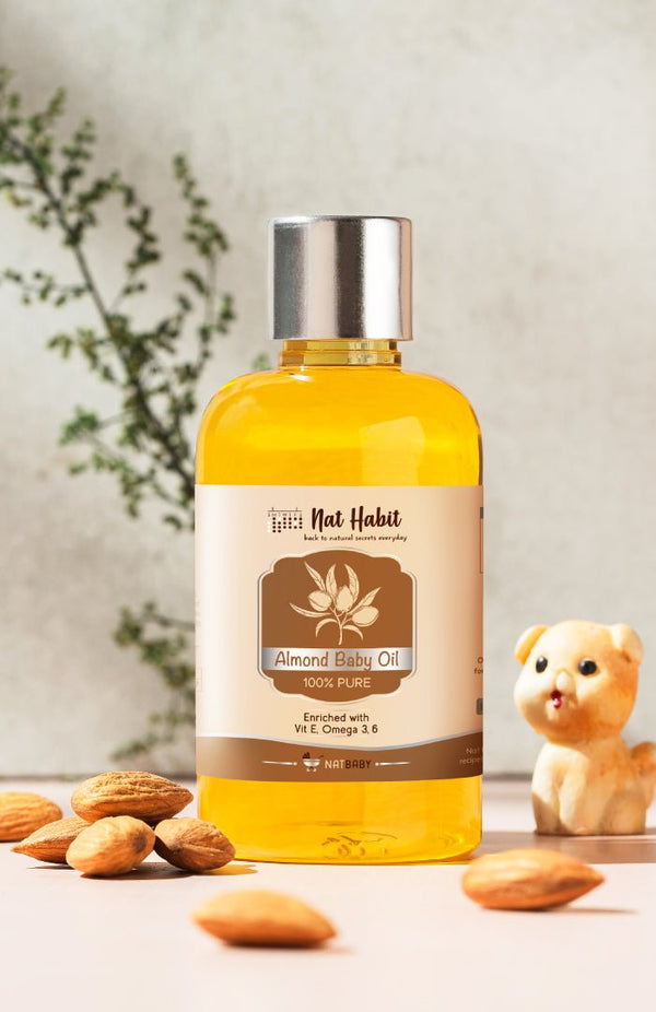 <strong>Pure Almond Baby Oil</strong><br><i>Enriched with Vit E & Omega-3, 6</i> - Nat Habit