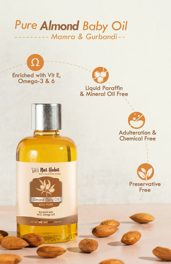<strong>Pure Almond Baby Oil</strong><br><i>Enriched with Vit E & Omega-3, 6</i> - Nat Habit