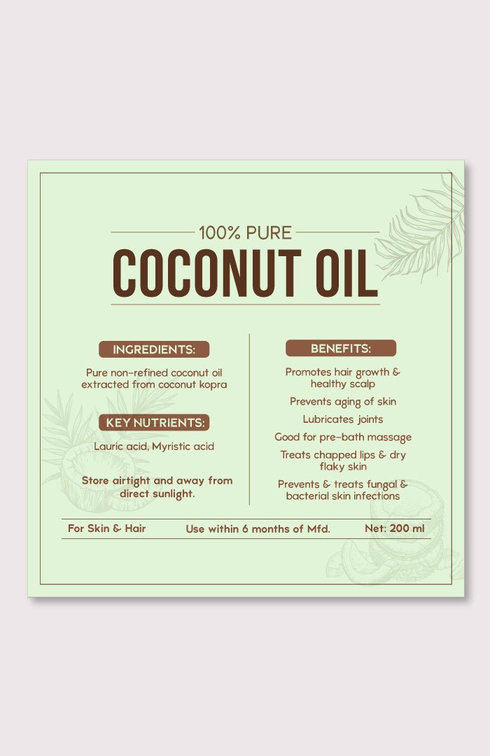 <strong>Pure Coconut Oil 200ml</strong><br><i>Non-Refined, LLP Free</i> - Nat Habit