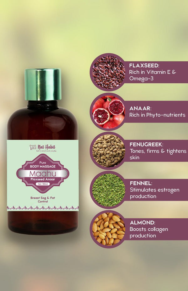 Pure Flaxseed Anaar Body Oil for Breast Sag & Fat Control - Nat Habit