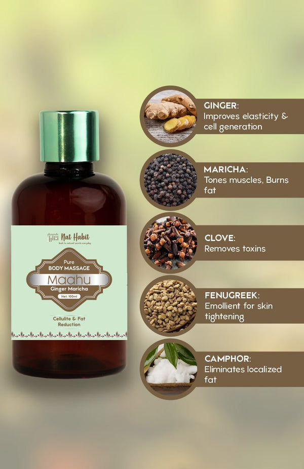 Pure Ginger Maricha Body Massage Oil for Cellulite & Fat Reduction - Nat Habit