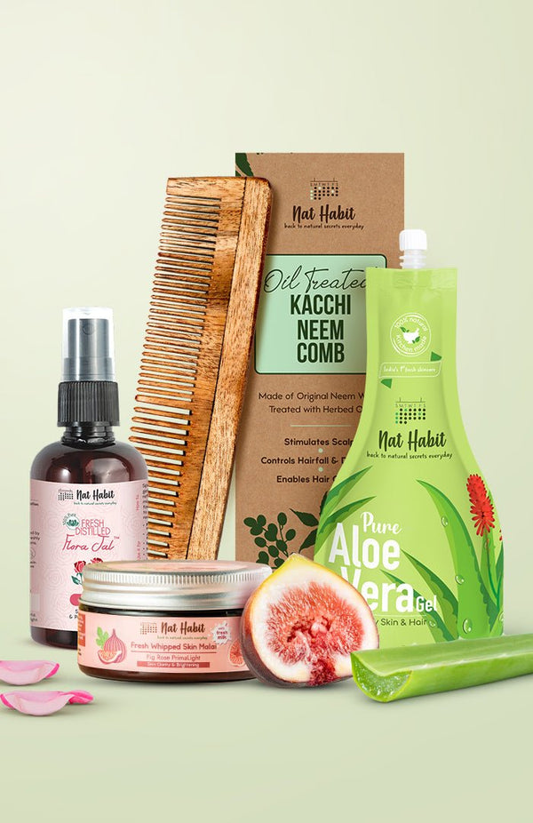 <strong>Pure Gulab Jal, Dual Tooth Comb, Pure Aloe Gel & Fig Rose Skin Malai Combo</strong> <br><i>Combo Pack of 4</i> - Nat Habit