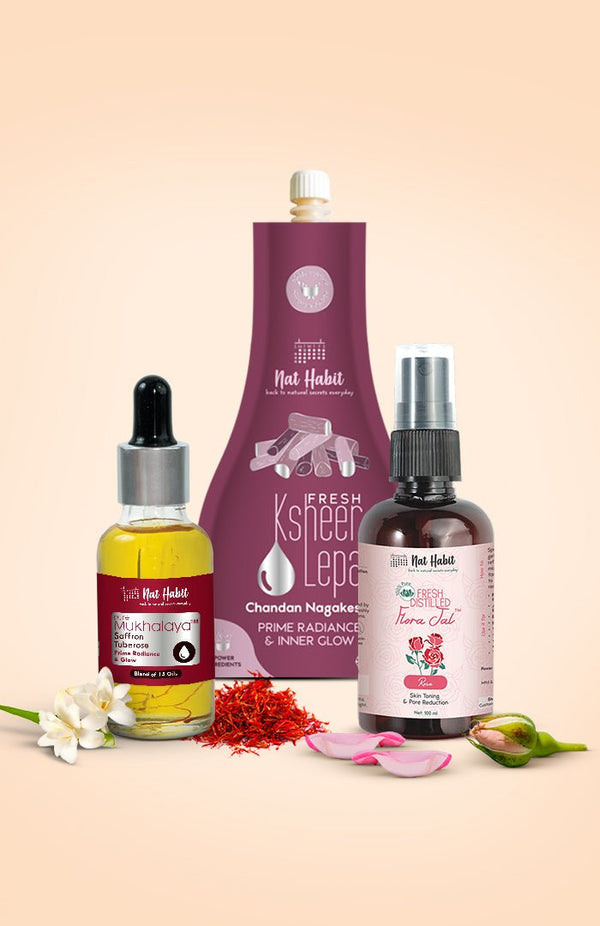 <strong>Pure Gulab Jal, Saffron Tuberose Mukhalaya & Chandan Nagakesar Lepa Combo</strong> <br><i>Combo Pack of 3</i> - Nat Habit