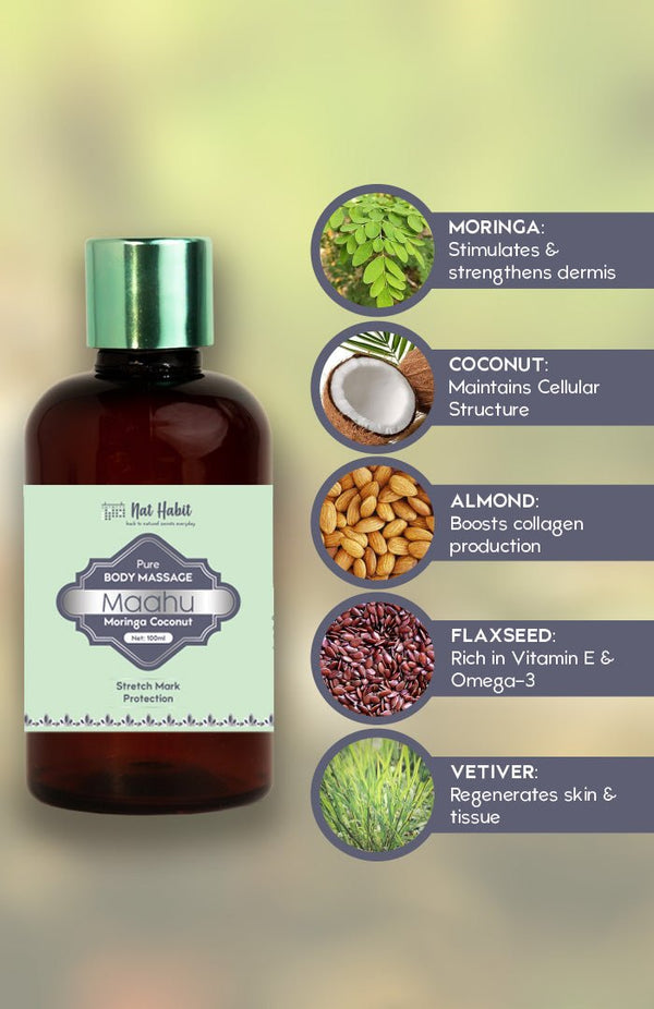 Pure Moringa Coconut Body oil for Stretch Mark Protection - Nat Habit