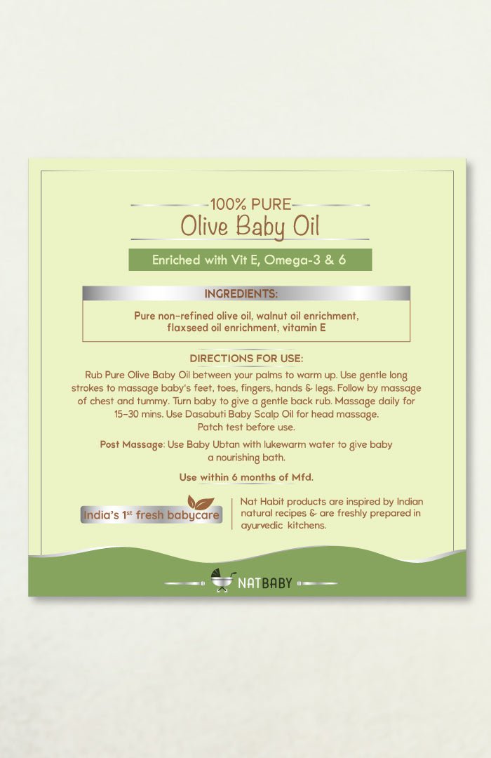 <strong>Pure Olive Baby Oil</strong> <br><i>Enriched with Vit E & Omega-3, 6</i> - Nat Habit