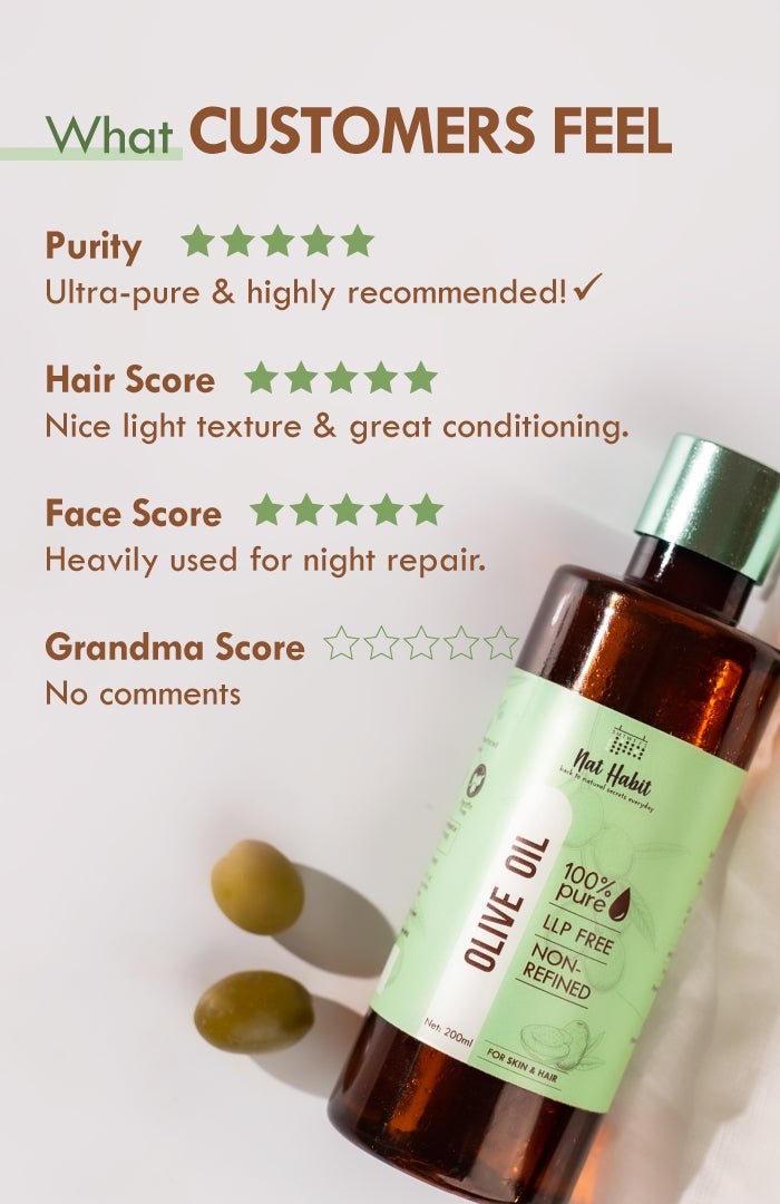 <strong>Pure Olive Oil 200ml</strong><br><i>Non-Refined, LLP Free</i> - Nat Habit