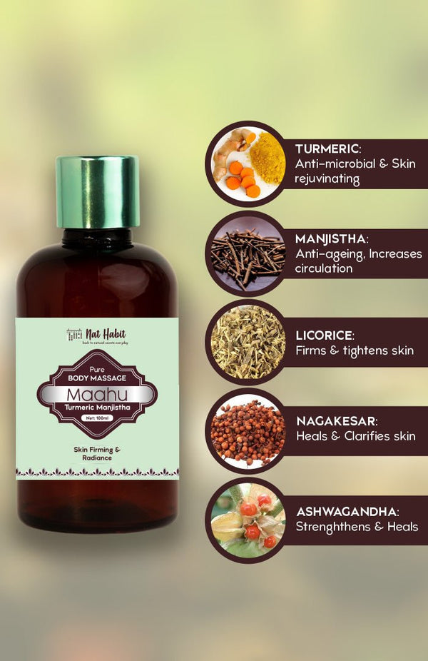Pure Turmeric Body Massage Oil for Skin Firming & Radiance - Nat Habit