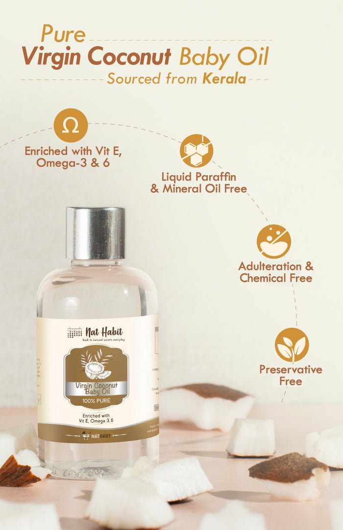 <strong>Pure Virgin Coconut Baby Oil</strong> <br><i>Enriched with Vit E & Omega-3, 6</i> - Nat Habit