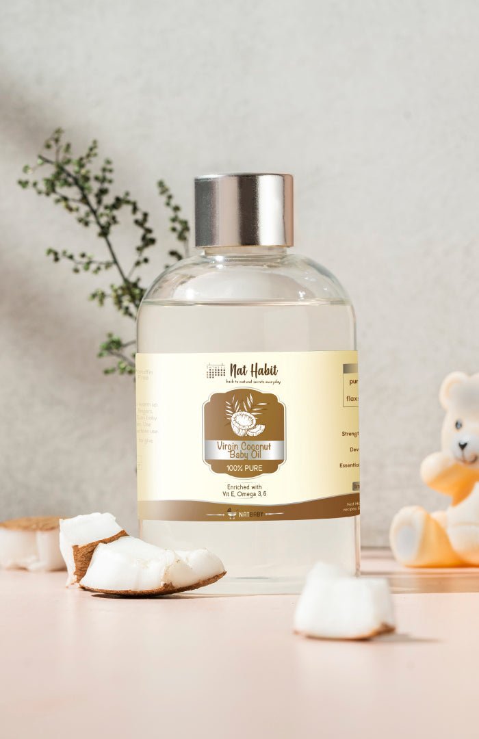 <strong>Pure Virgin Coconut Baby Oil</strong> <br><i>Enriched with Vit E & Omega-3, 6</i> - Nat Habit