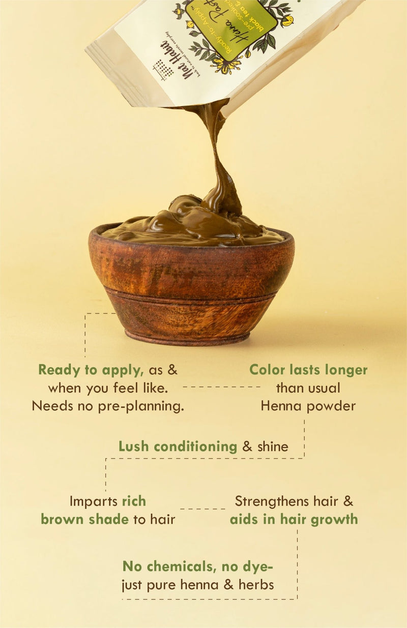 <strong>Ready-to-Apply Fresh Henna Paste</strong><br><i>Pre-soaked in Herbs & Tea Water</i><br>Pack of 2 - Nat Habit