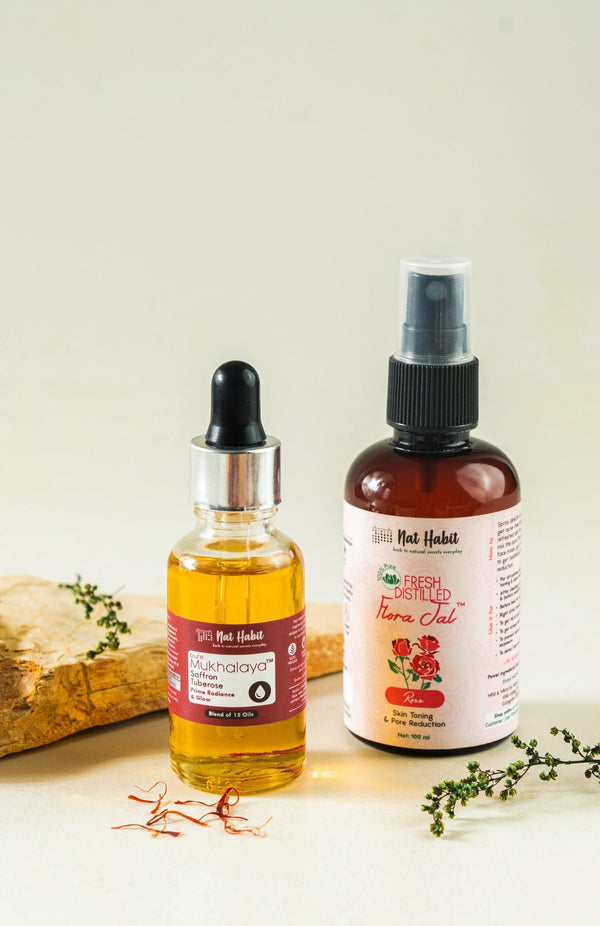 <strong>Saffron Tuberose Mukhalaya & Gulab Flora Jal</strong> <br><i>Combo for Prime Radiance & Glow</i> - Nat Habit