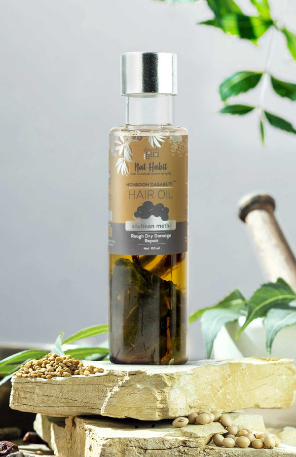 <strong>Soybean Methi Monsoon Hair Oil</strong> <br><i>Rough Dry Damage Repair</i> - Nat Habit