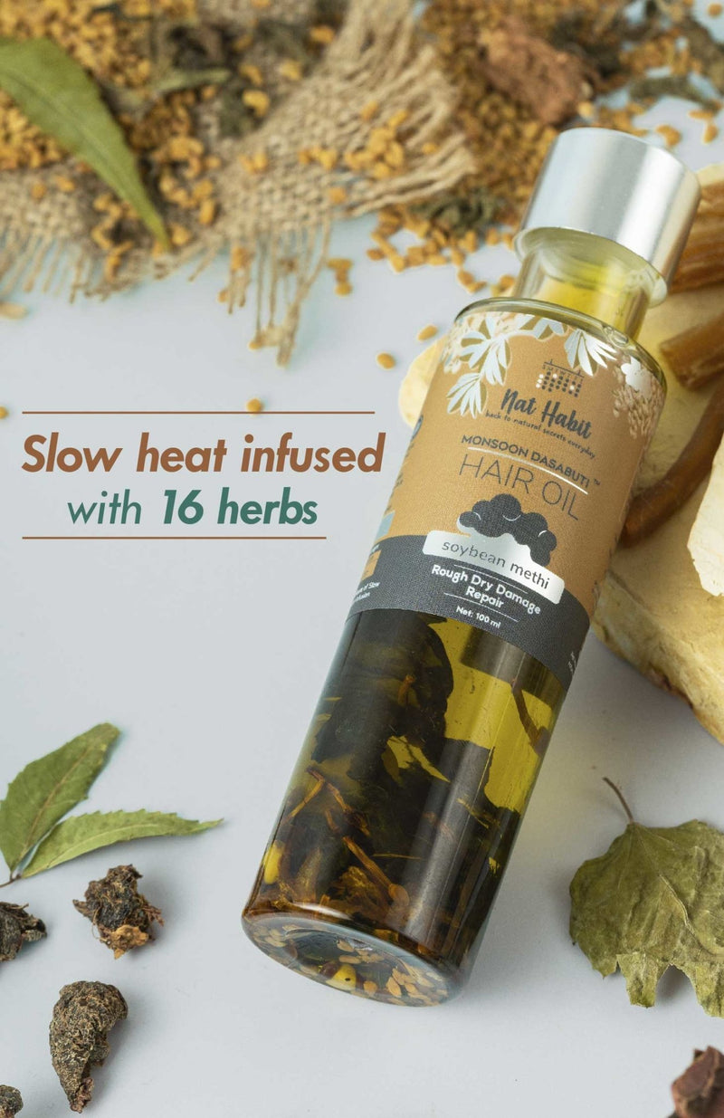 <strong>Soybean Methi Monsoon Hair Oil</strong> <br><i>Rough Dry Damage Repair</i> - Nat Habit