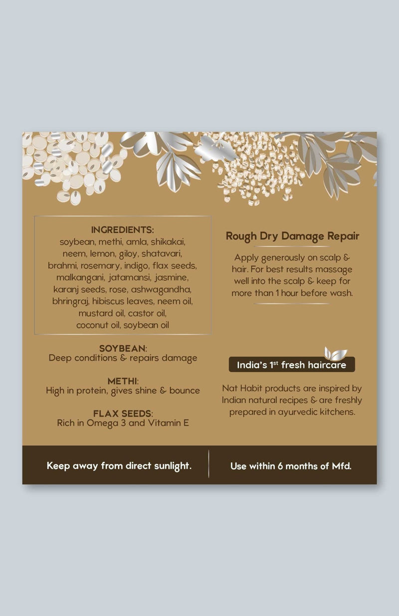 <strong>Soybean Methi Monsoon Hair Oil</strong> <br><i>Rough Dry Damage Repair</i> - Nat Habit