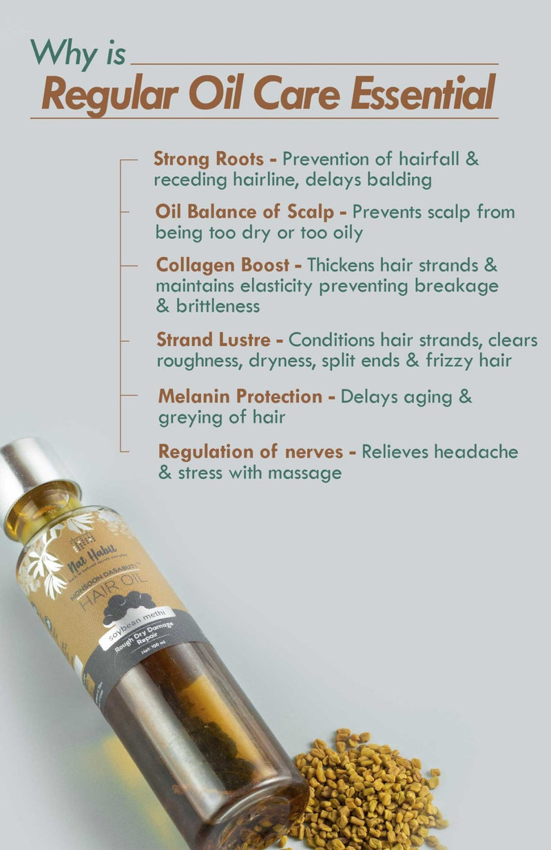 <strong>Soybean Methi Monsoon Hair Oil</strong> <br><i>Rough Dry Damage Repair</i> - Nat Habit