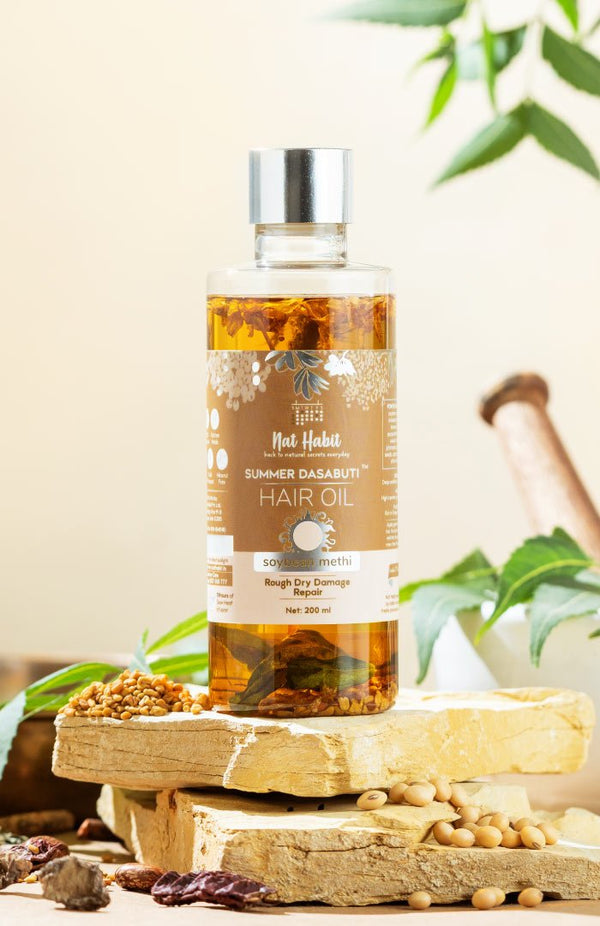 <strong>Soybean Methi Summer Hair Oil</strong> <br><i>Rough Dry Damage Repair</i> - Nat Habit