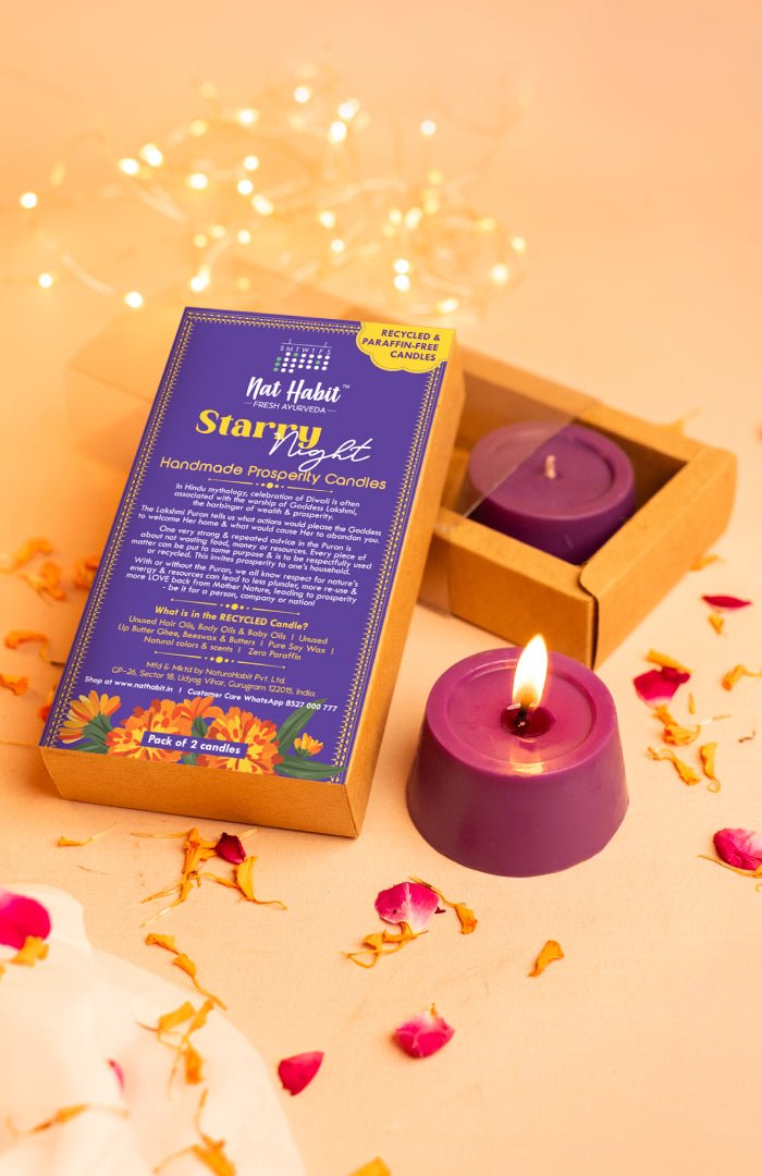 <strong>Starry Night Prosperity Candles</strong><br><i>Paraffin-free, Recycled, Puja-pure</i></br> - Nat Habit