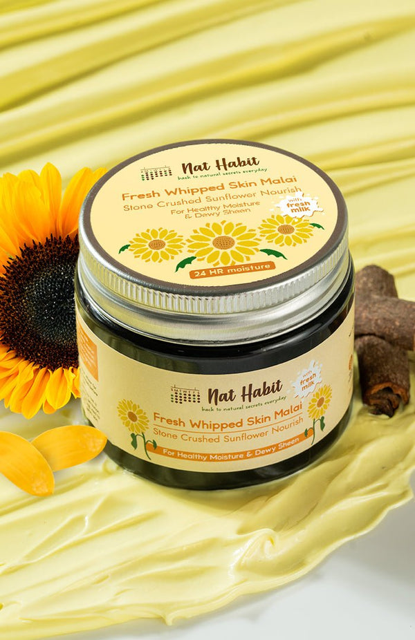 <strong>Stone Crushed Sunflower Skin Malai 200ml</strong> <br><i>for all skin types | 24 HR moisture</i> - Nat Habit