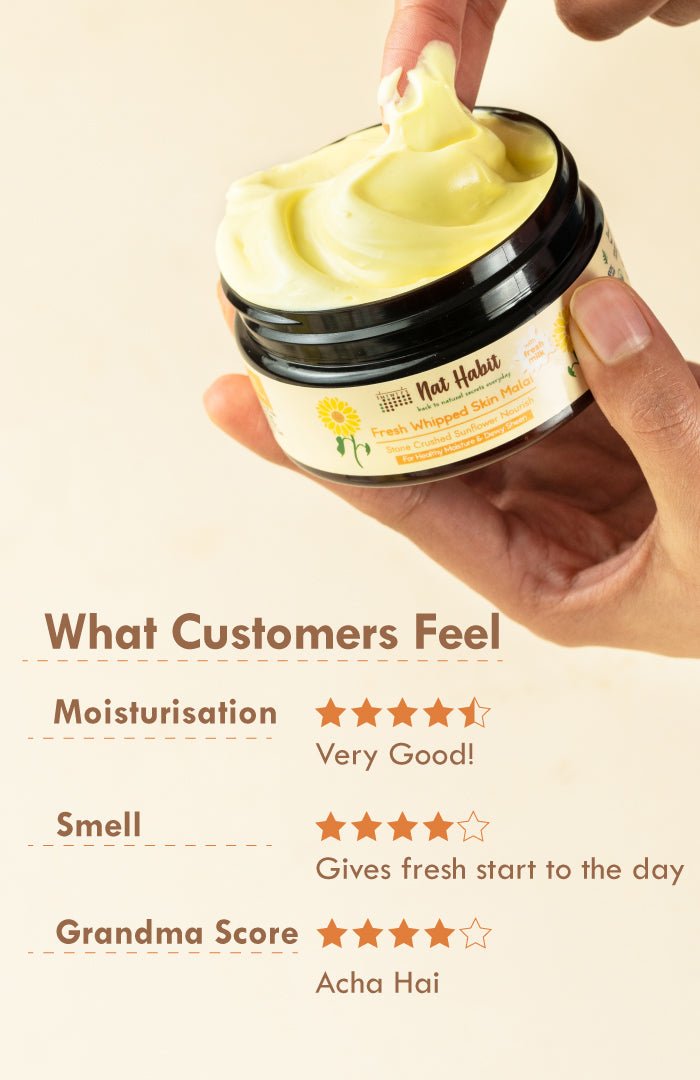 <strong>Stone Crushed Sunflower Skin Malai</strong> <br><i>for all skin types | 24 HR moisture</i> - Nat Habit