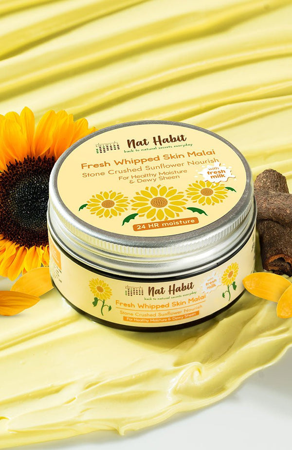 <strong>Stone Crushed Sunflower Skin Malai</strong> <br><i>for all skin types | 24 HR moisture</i> - Nat Habit