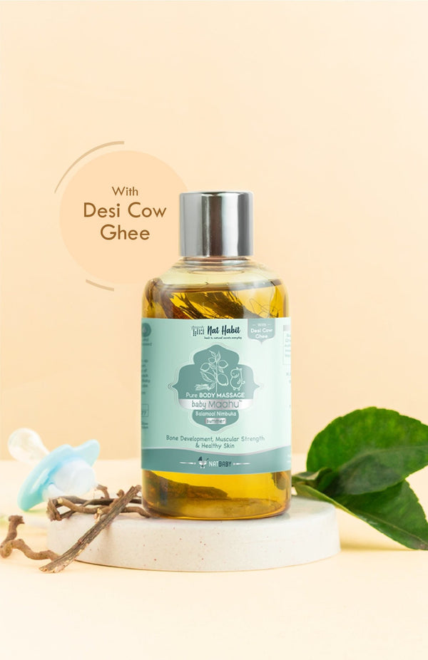 <strong>Summer Baby Massage Maahu - Balamool Nimbuka - 100ml</strong> <br><i>Bone Development, Muscular Strength & Healthy Skin</i> - Nat Habit