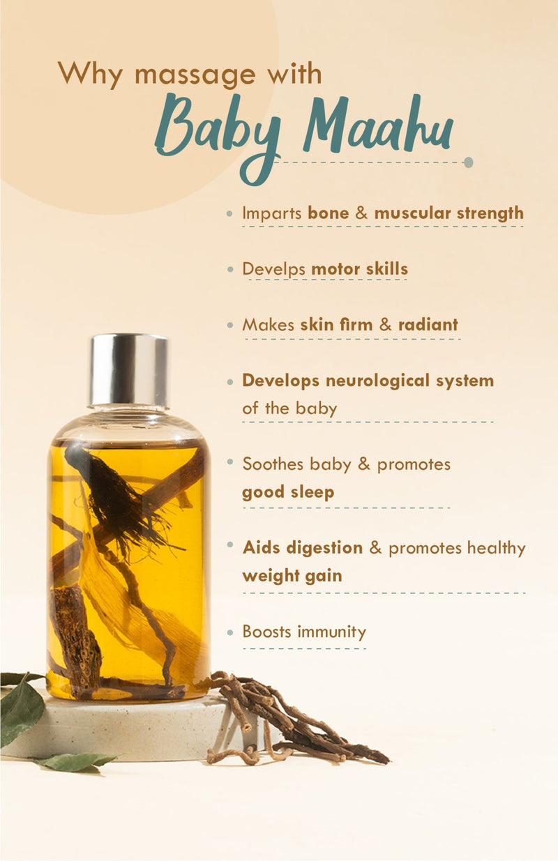 <strong>Summer Baby Massage Maahu - Balamool Nimbuka - 100ml</strong> <br><i>Bone Development, Muscular Strength & Healthy Skin</i> - Nat Habit