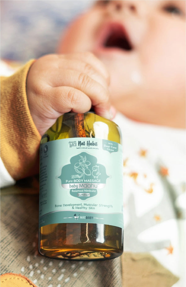 <strong>Summer Baby Massage Maahu - Balamool Nimbuka - 100ml</strong> <br><i>Bone Development, Muscular Strength & Healthy Skin</i> - Nat Habit