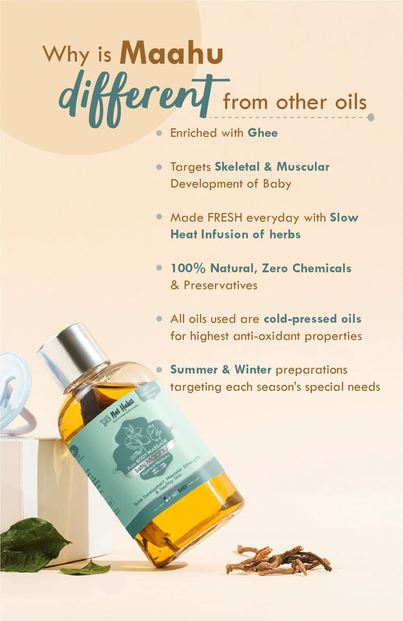 <strong>Summer Baby Massage Maahu - Balamool Nimbuka - 100ml</strong> <br><i>Bone Development, Muscular Strength & Healthy Skin</i> - Nat Habit