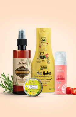 <strong>Tomato Vetiver Face Malai, Lemon Moringa Hand Malai, Rosemary Methi Jal & Delicate Rose Ubtan Combo </strong> <br><i>Combo Pack of 4</i> - Nat Habit